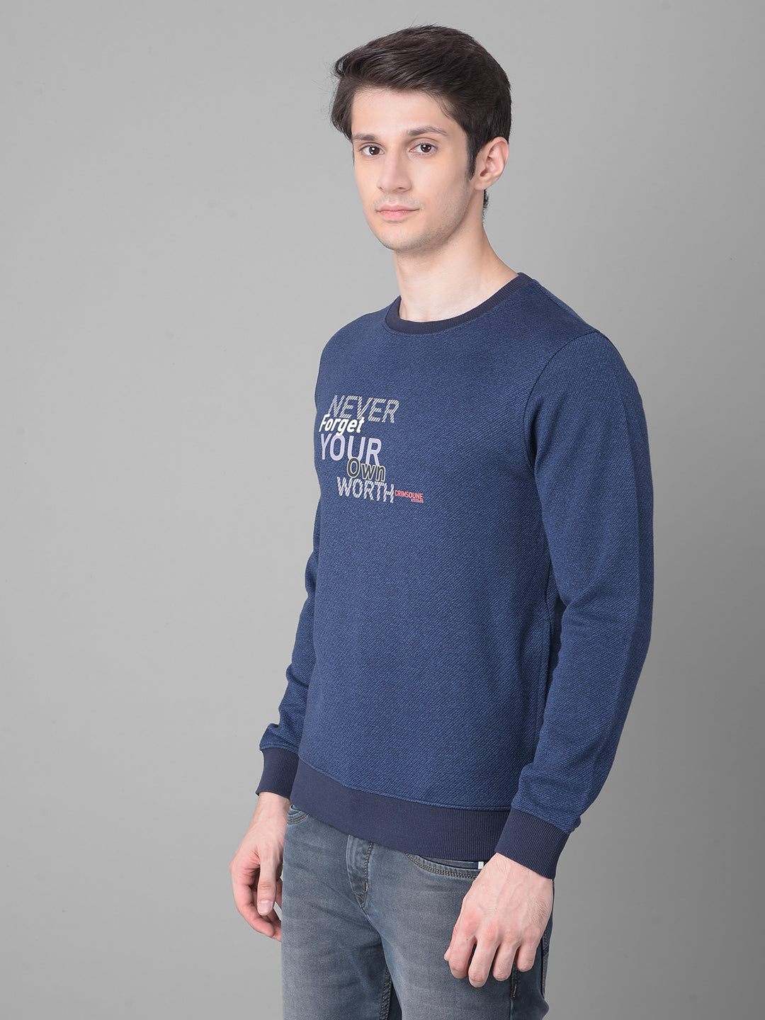 Navy Blue Printed Sweatshirt-Men Sweatshirts-Crimsoune Club