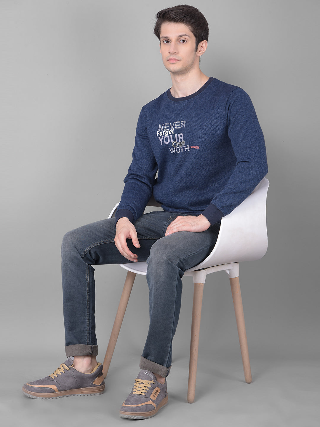 Navy Blue Printed Sweatshirt-Men Sweatshirts-Crimsoune Club