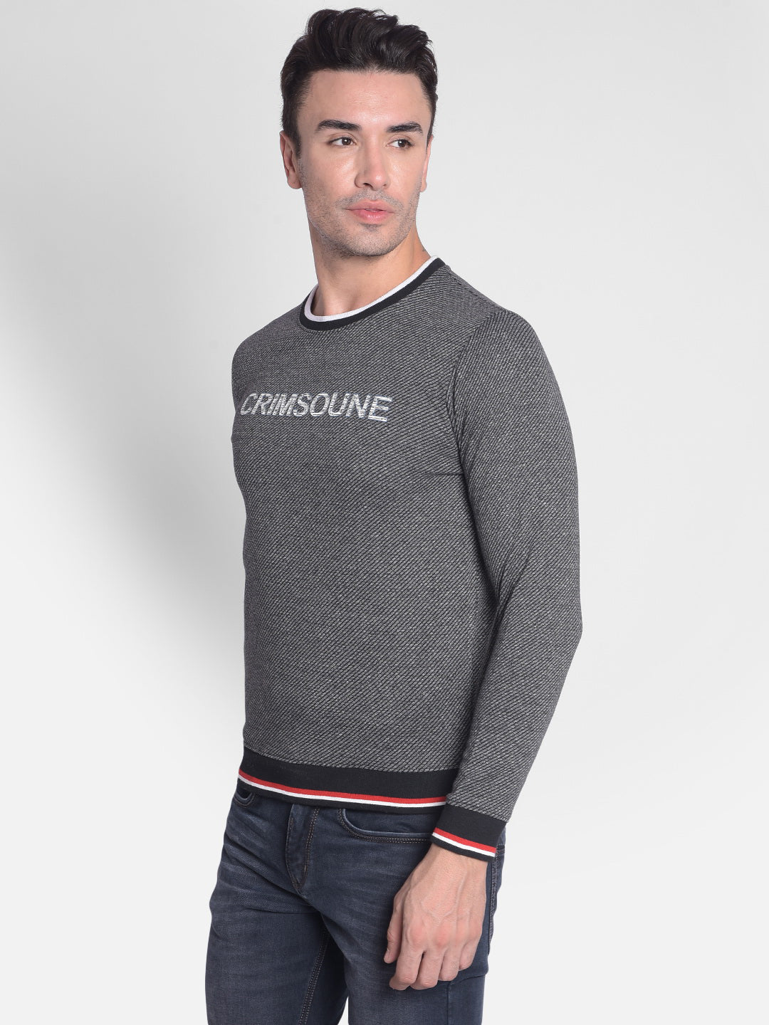 Grey Printed Sweatshirt-Men Sweatshirts-Crimsoune Club