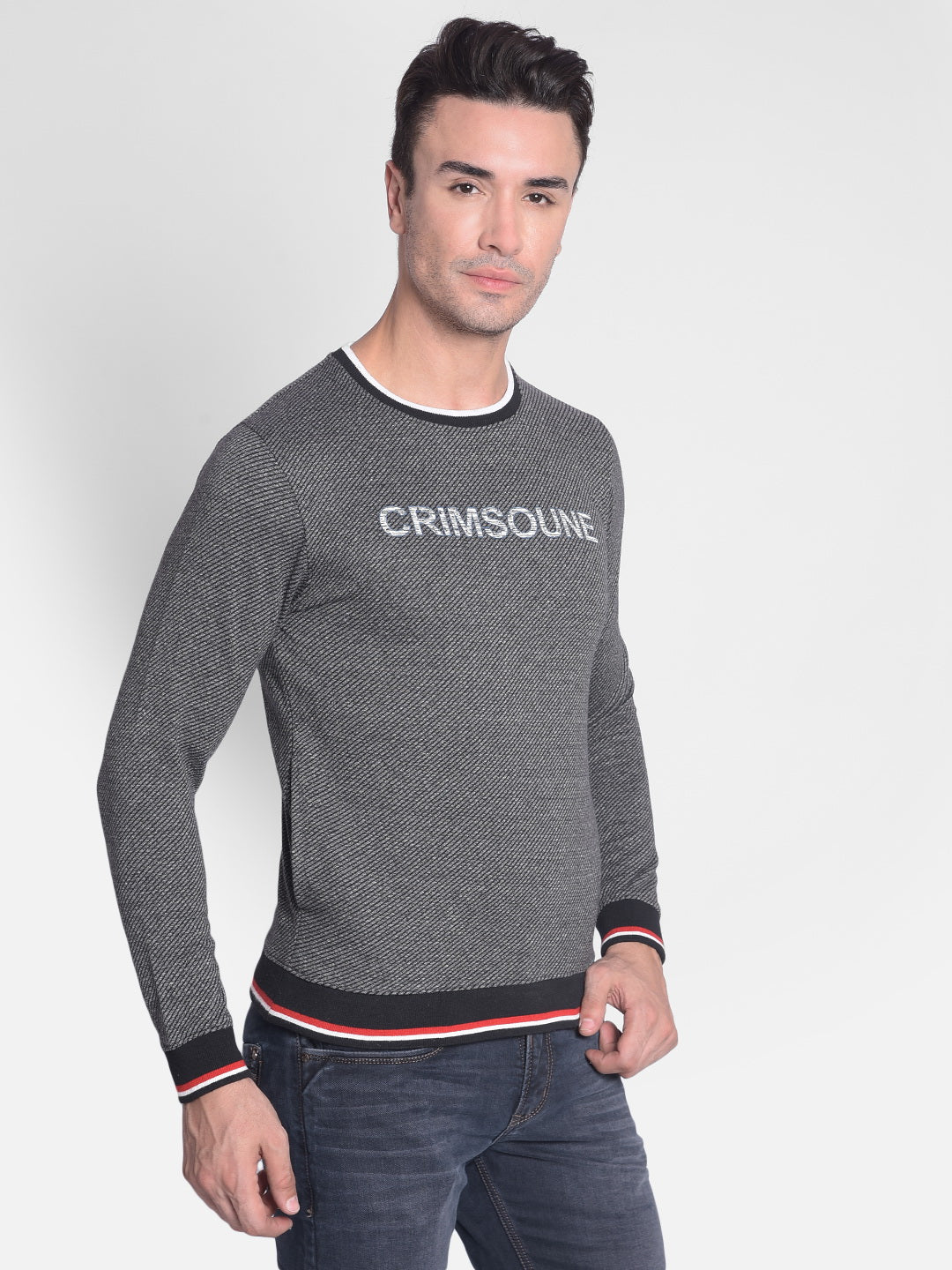 Grey Printed Sweatshirt-Men Sweatshirts-Crimsoune Club