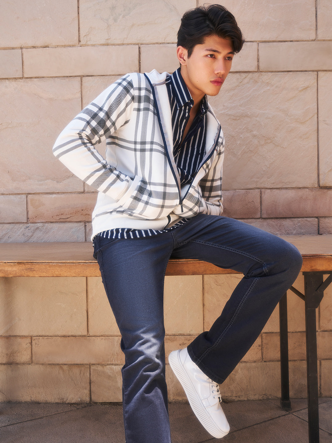 White Checked Sweatshirt-Men Sweatshirts-Crimsoune Club