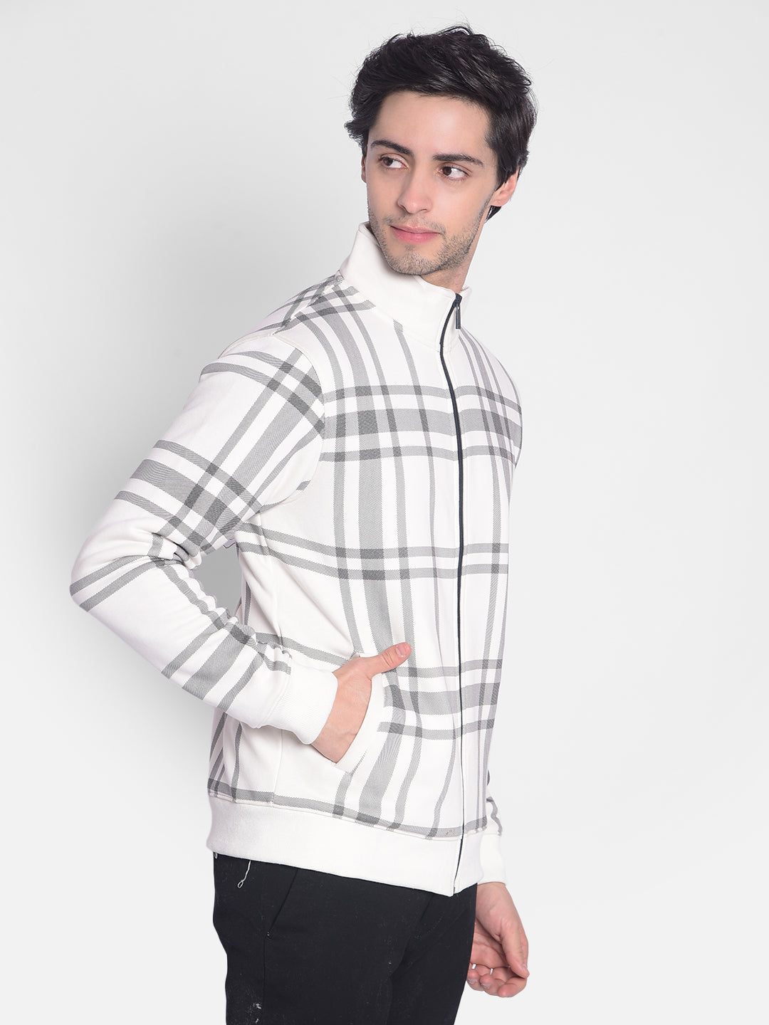 White Checked Sweatshirt-Men Sweatshirts-Crimsoune Club