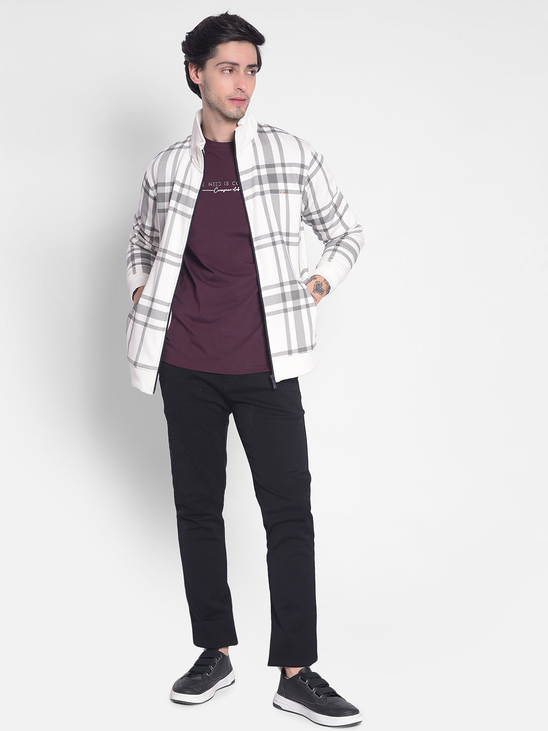 White Checked Sweatshirt-Men Sweatshirts-Crimsoune Club