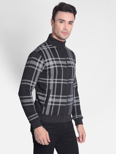 Black Checked Front-Open Sweatshirt-Men Sweatshirts-Crimsoune Club