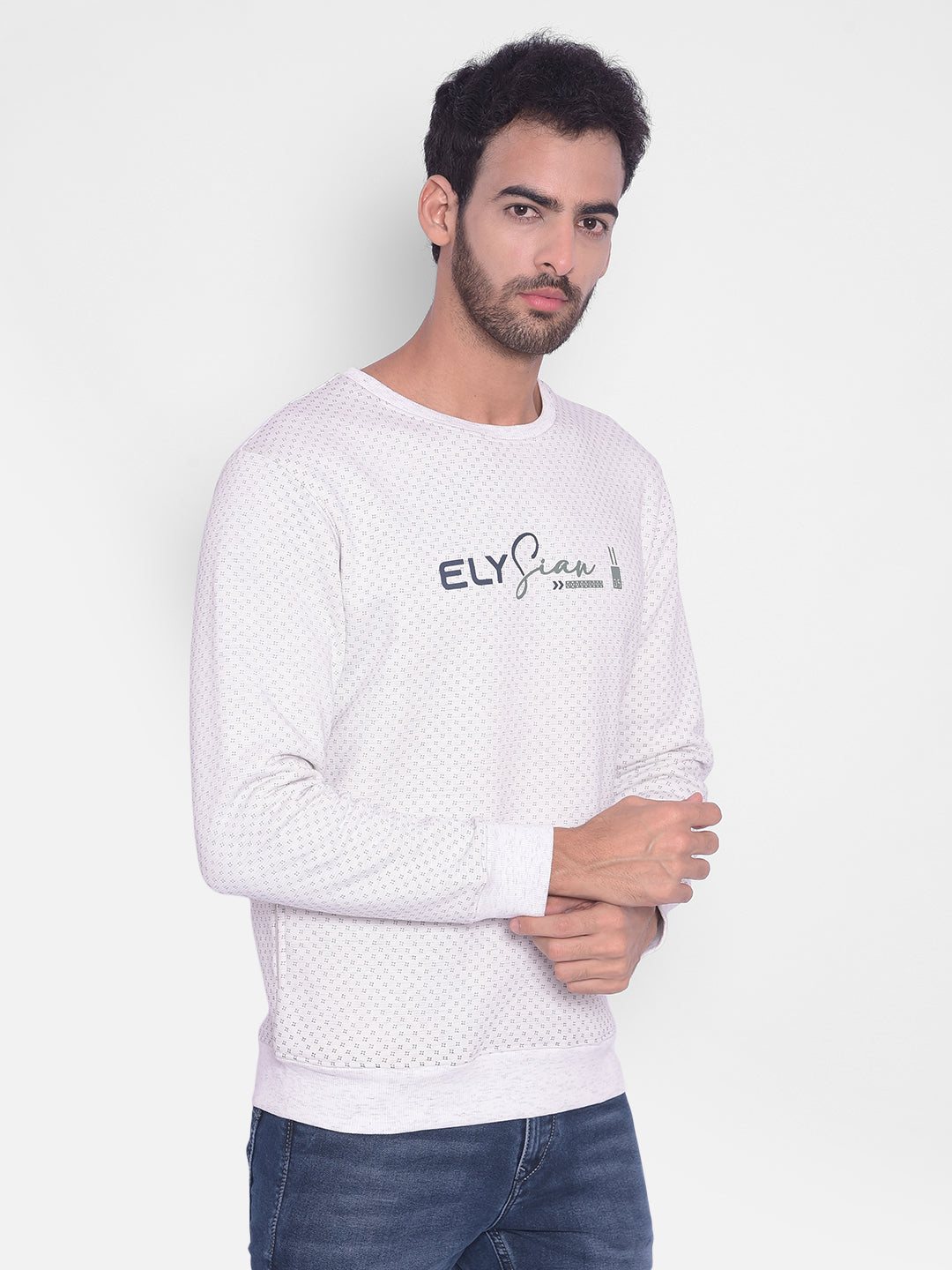 White Printed Sweatshirt-Mens Sweatshirts-Crimsoune Club