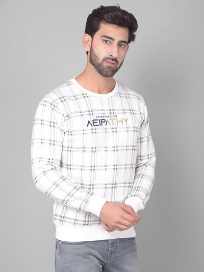 Off White Checked Sweatshirt-Men Sweatshirts-Crimsoune Club