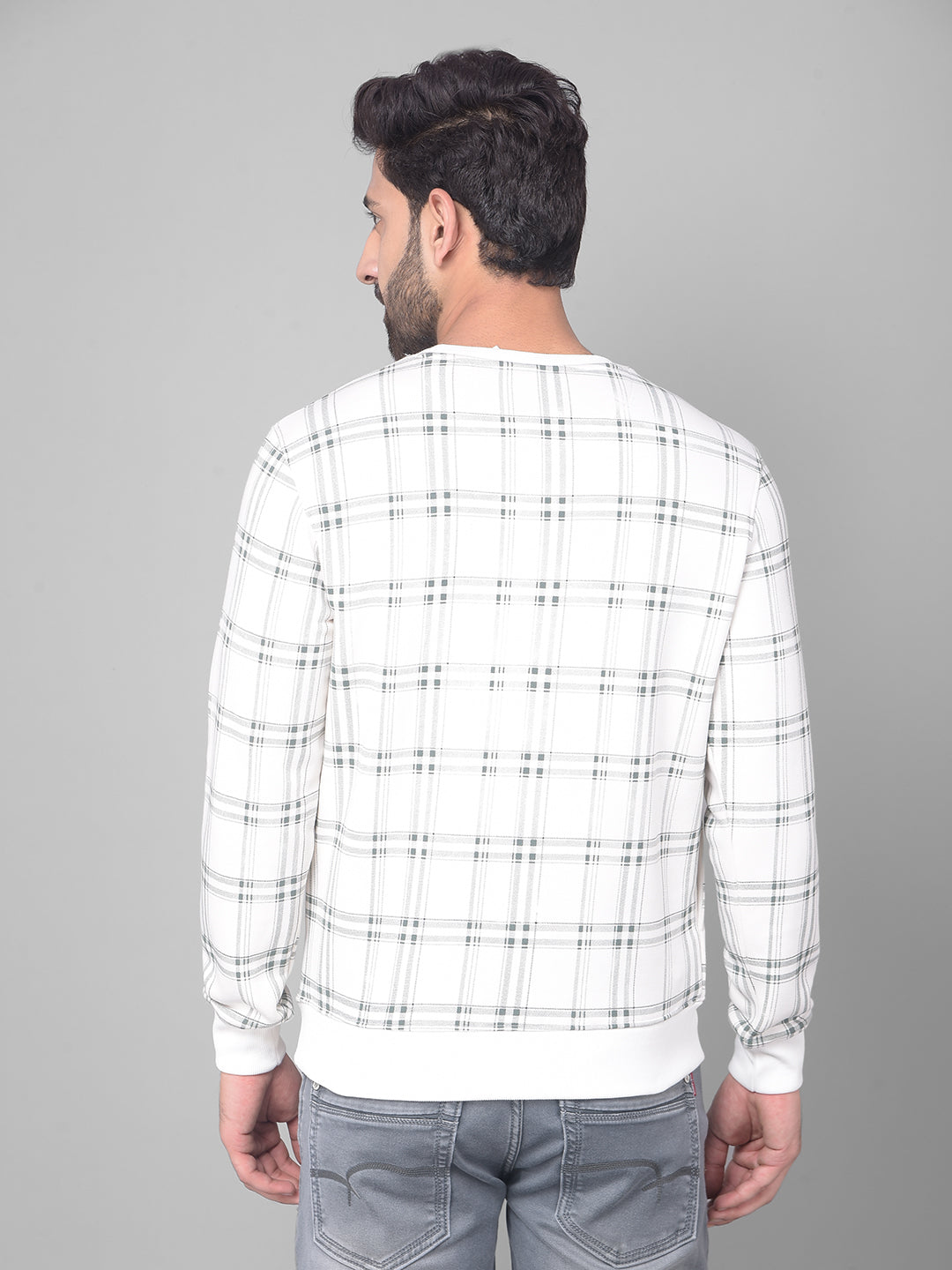 Off White Checked Sweatshirt-Men Sweatshirts-Crimsoune Club