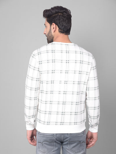 Off White Checked Sweatshirt-Men Sweatshirts-Crimsoune Club