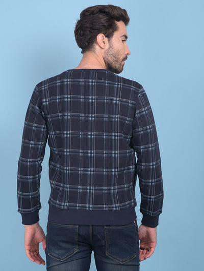 Navy Blue Checked Sweatshirt-Men Sweatshirts-Crimsoune Club