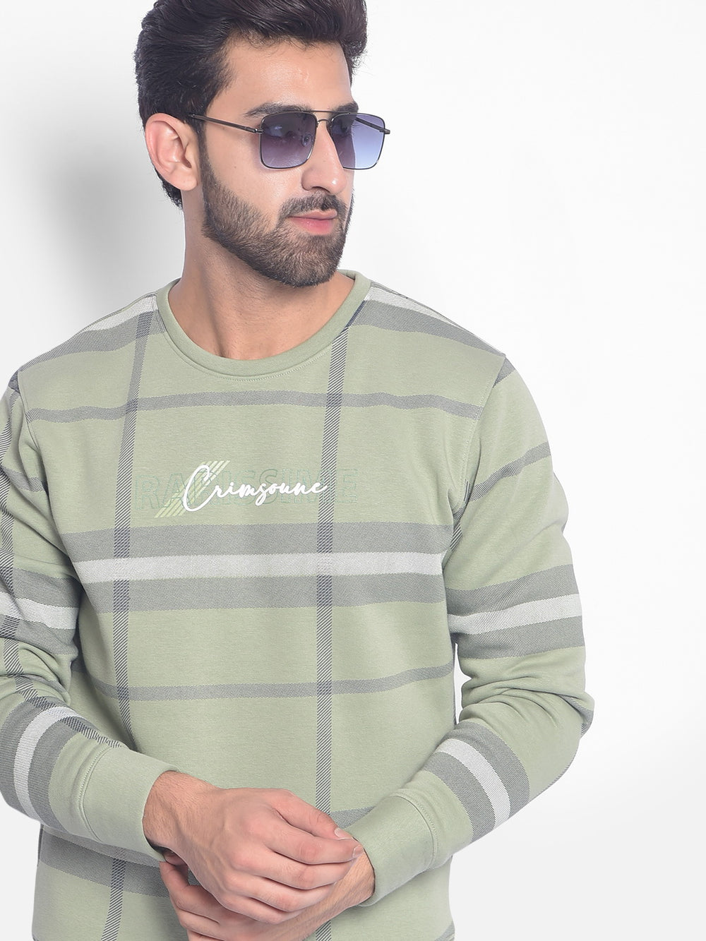 Green Checked Sweatshirt-Men Sweatshirts-Crimsoune Club