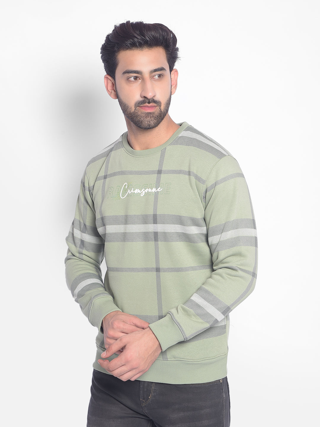 Green Checked Sweatshirt-Men Sweatshirts-Crimsoune Club