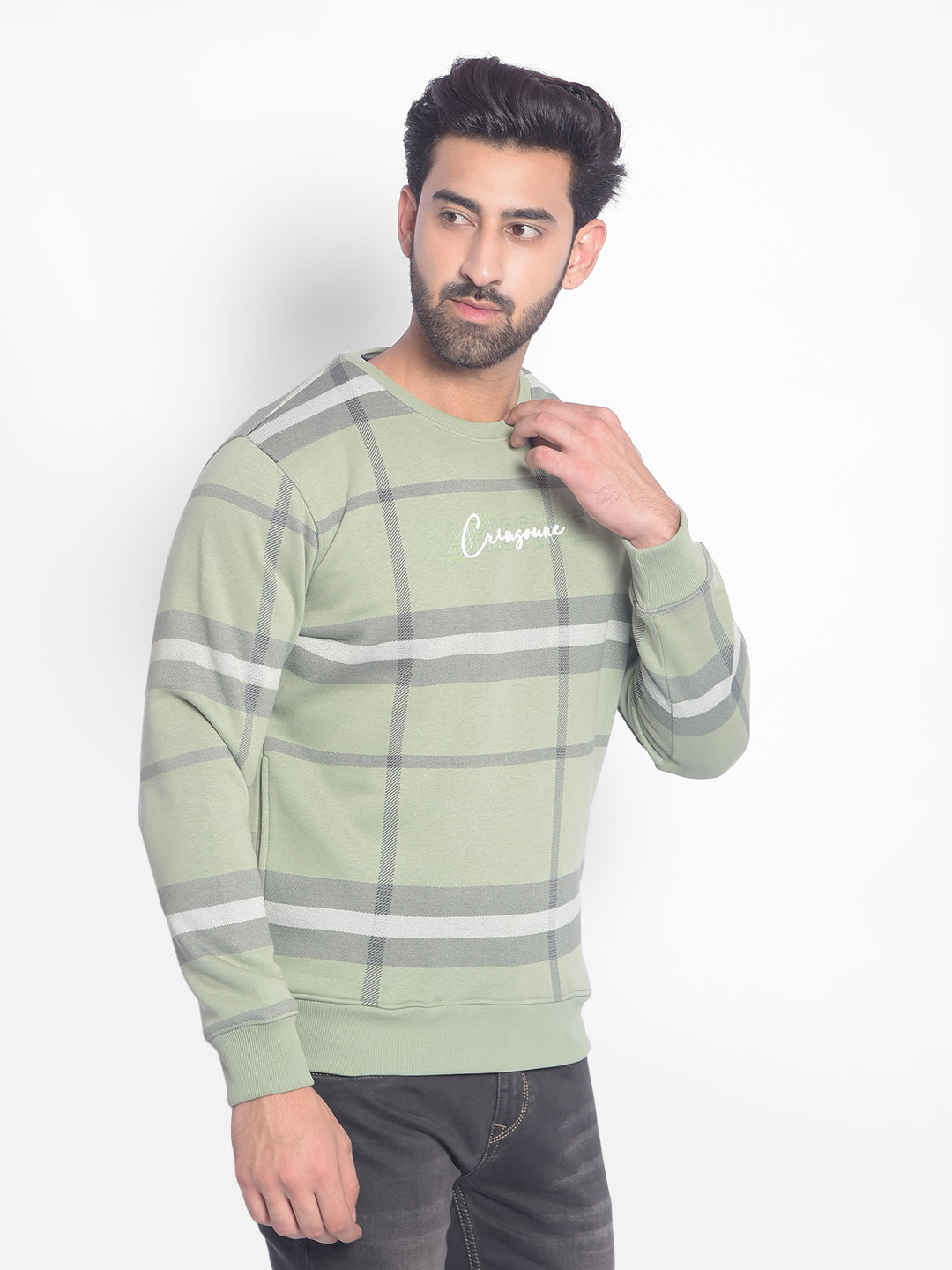 Green Checked Sweatshirt-Men Sweatshirts-Crimsoune Club