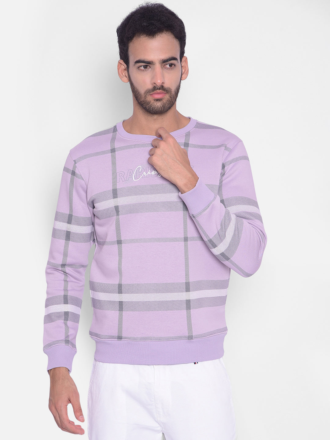 Purple Checked Sweatshirt-Men Sweatshirts-Crimsoune Club