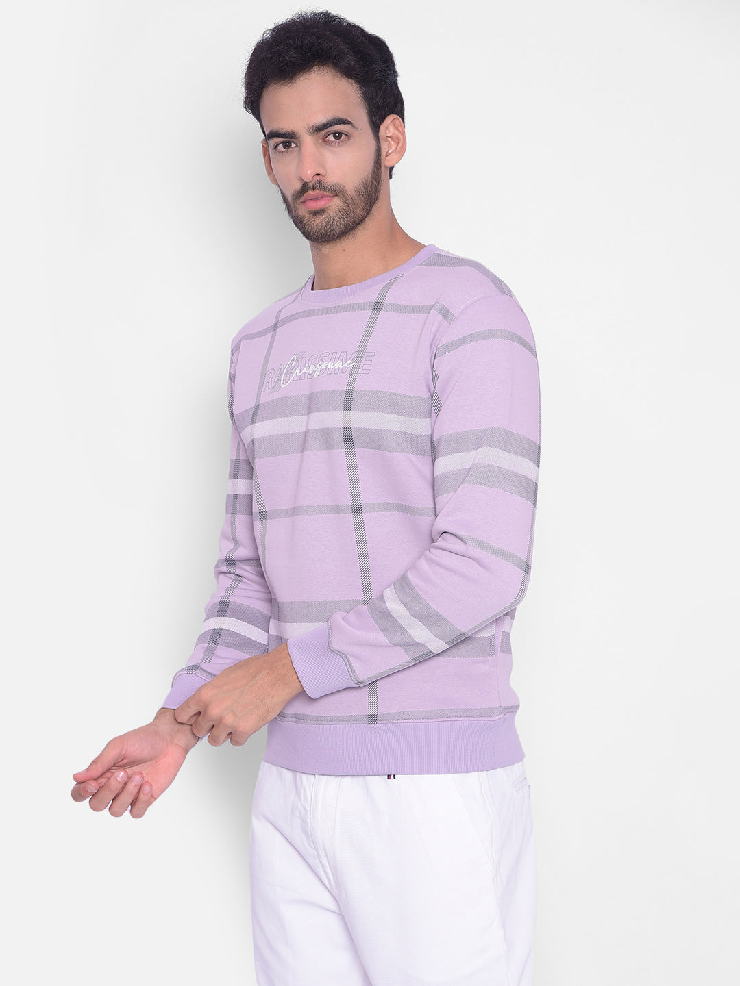 Purple Checked Sweatshirt-Men Sweatshirts-Crimsoune Club