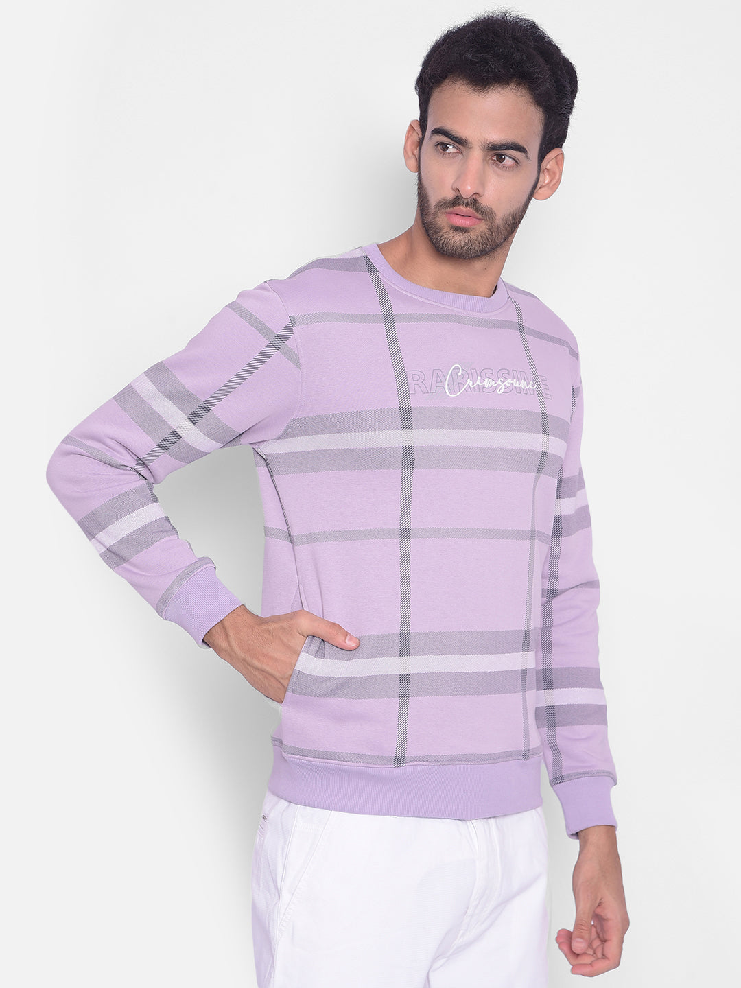 Purple Checked Sweatshirt-Men Sweatshirts-Crimsoune Club