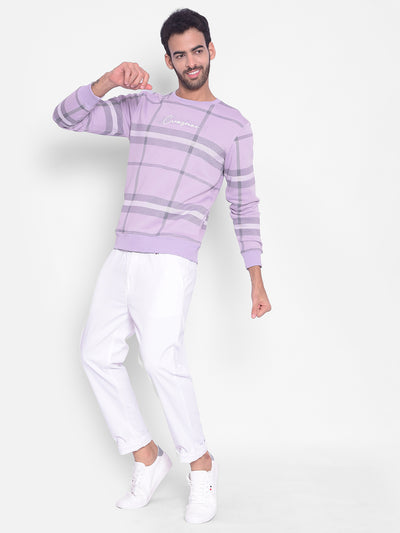 Purple Checked Sweatshirt-Men Sweatshirts-Crimsoune Club