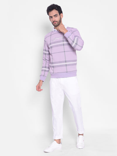 Purple Checked Sweatshirt-Men Sweatshirts-Crimsoune Club