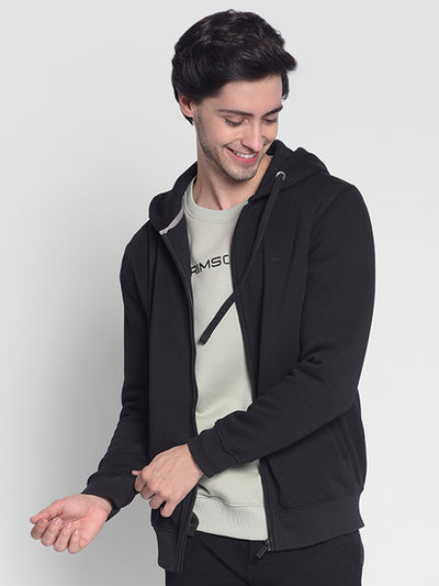 Black Hooded Front-Open Sweatshirt-Men Sweatshirts-Crimsoune Club