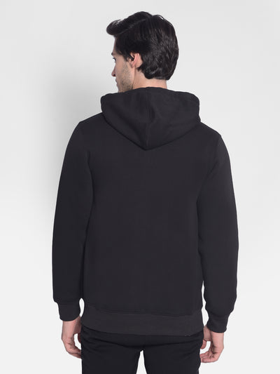 Black Hooded Front-Open Sweatshirt-Men Sweatshirts-Crimsoune Club