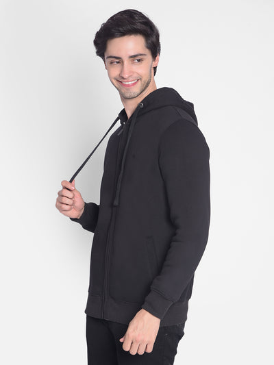 Black Hooded Front-Open Sweatshirt-Men Sweatshirts-Crimsoune Club