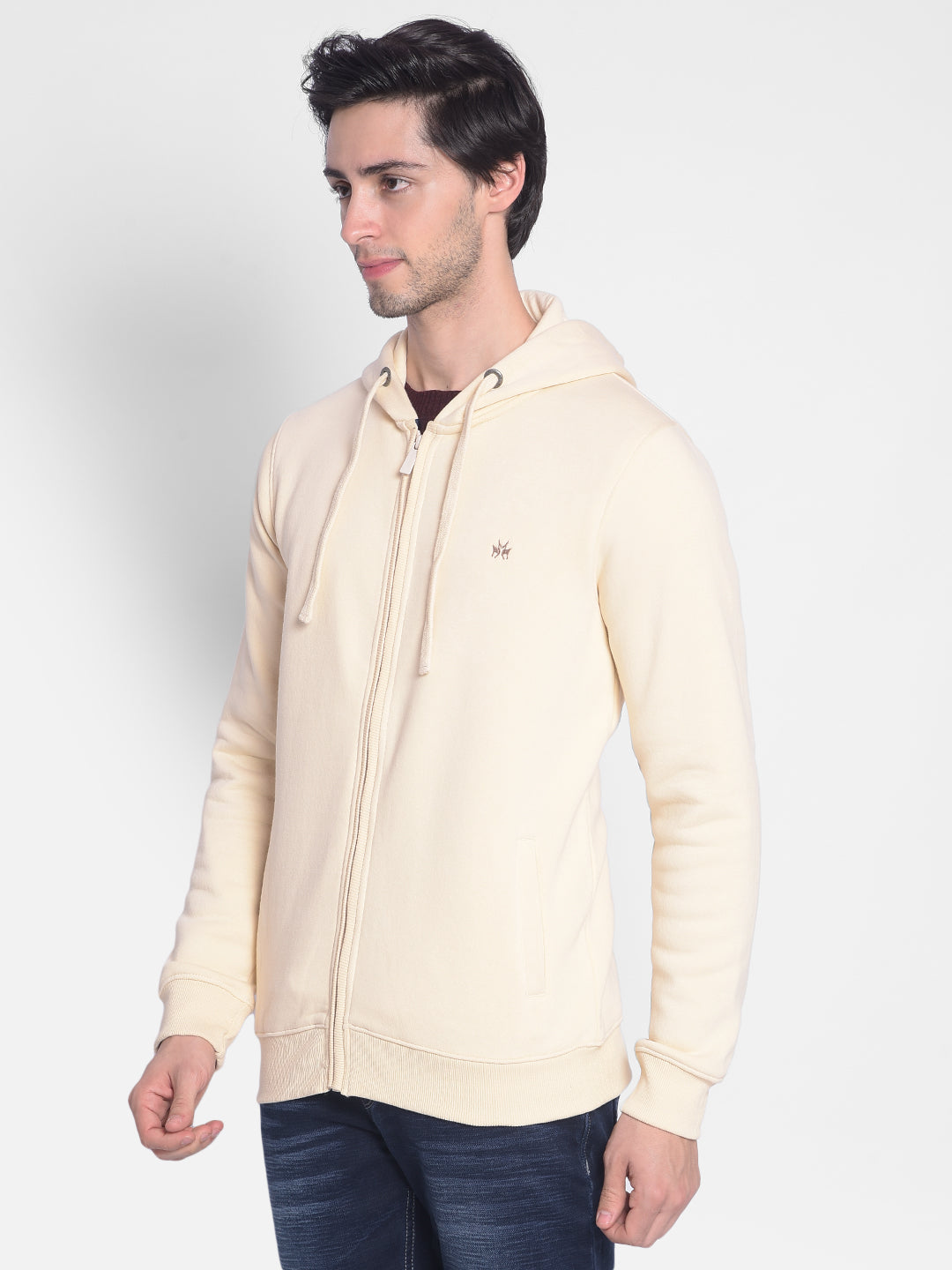 Beige Hooded Front-Open Sweatshirt-Men Sweatshirts-Crimsoune Club