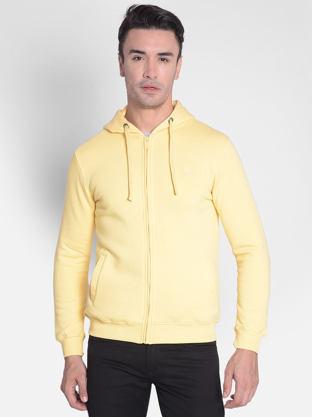 Yellow Hooded Front-Open Sweatshirt-Men Sweatshirts-Crimsoune Club