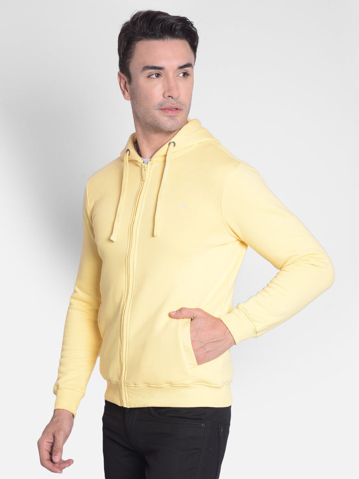 Yellow Hooded Front-Open Sweatshirt-Men Sweatshirts-Crimsoune Club
