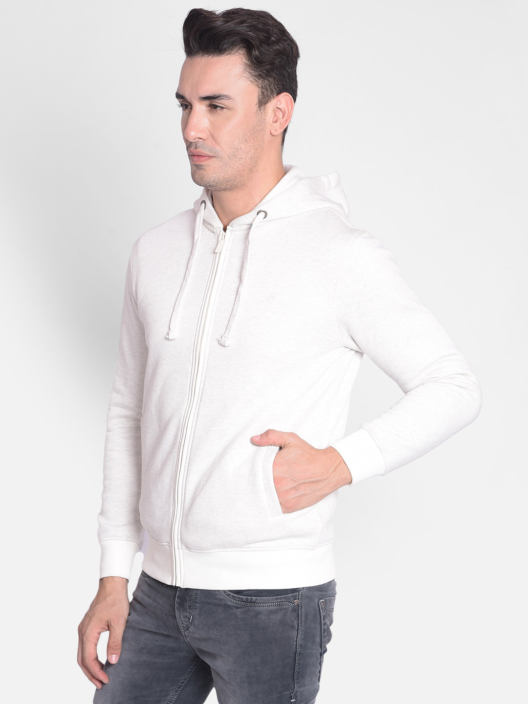 White Hooded Front-Open Sweatshirt-Men Sweatshirts-Crimsoune Club