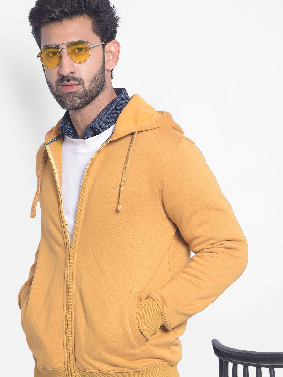 Mustard Hooded Sweatshirt-Men Sweatshirts-Crimsoune Club