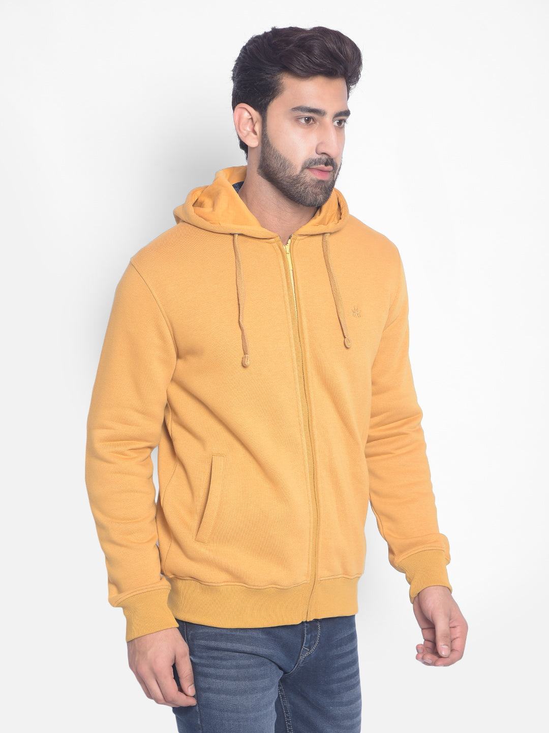 Mustard Hooded Sweatshirt-Men Sweatshirts-Crimsoune Club