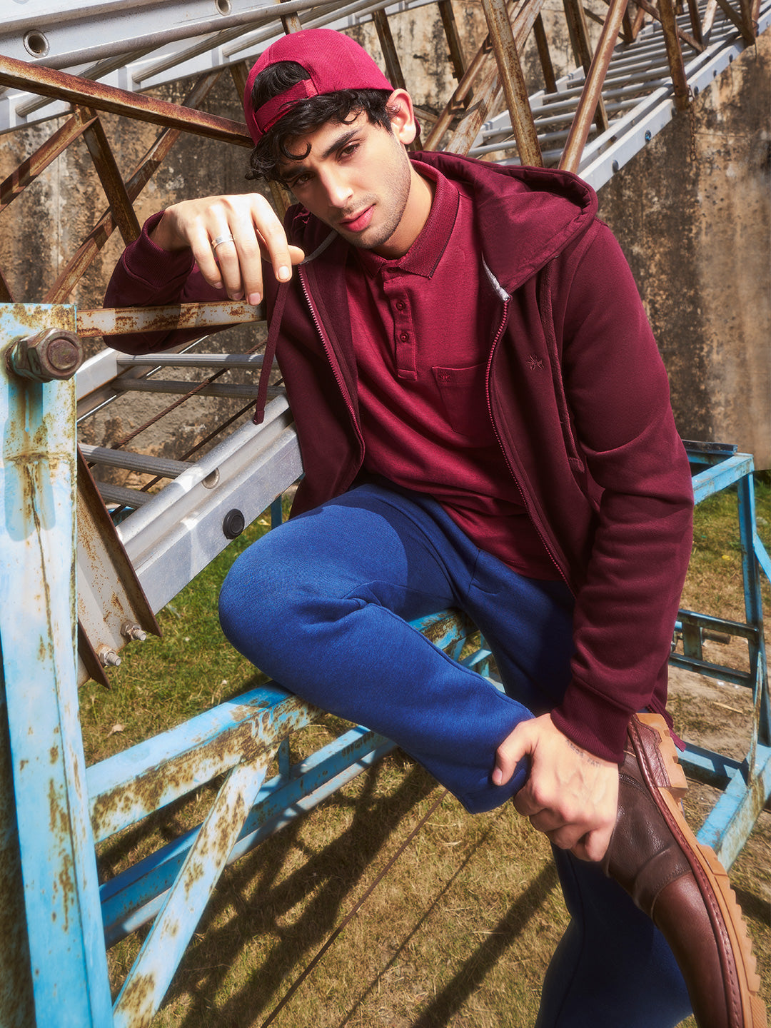 Merlot Zip-Up Hoodie-Men Sweatshirts-Crimsoune Club