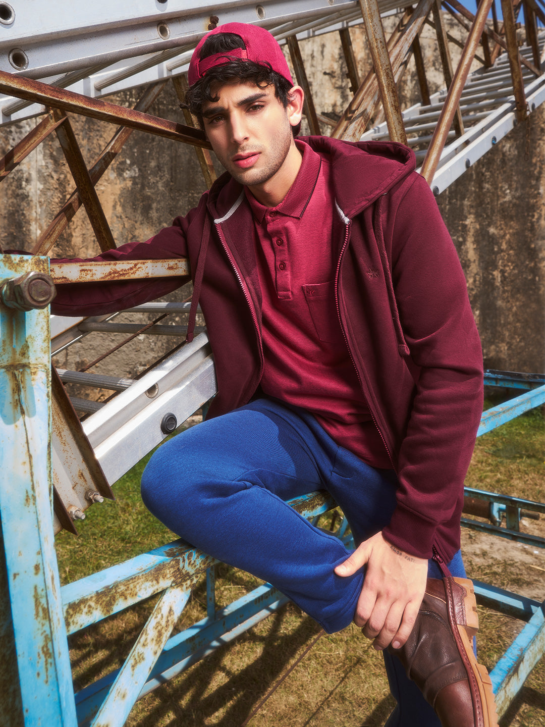 Merlot Zip-Up Hoodie-Men Sweatshirts-Crimsoune Club