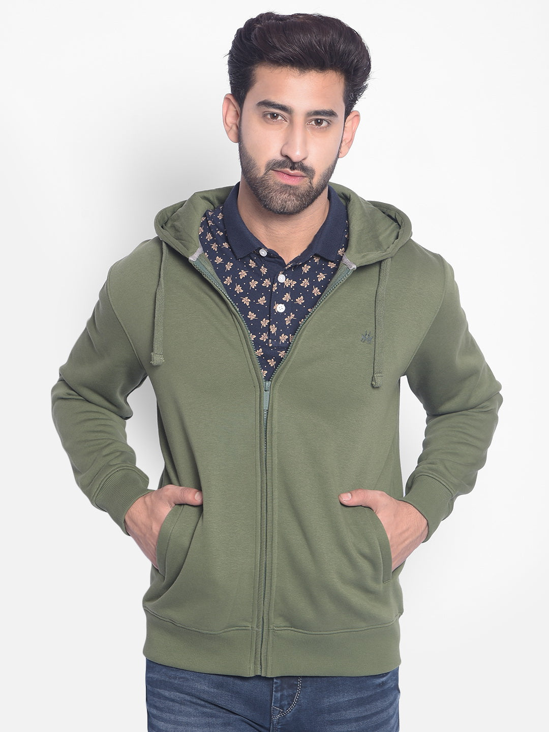 Olive Hooded Sweatshirt-Men Sweatshirts-Crimsoune Club