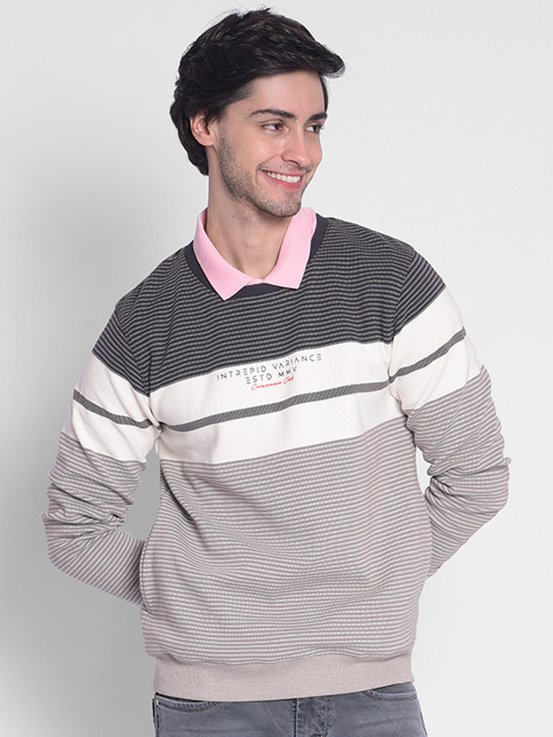 Grey Striped Sweatshirt-Men Sweatshirts-Crimsoune Club