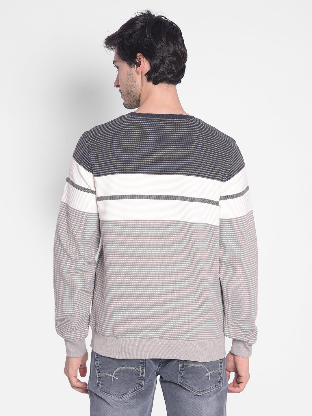 Grey Striped Sweatshirt-Men Sweatshirts-Crimsoune Club