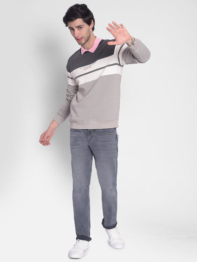 Grey Striped Sweatshirt-Men Sweatshirts-Crimsoune Club