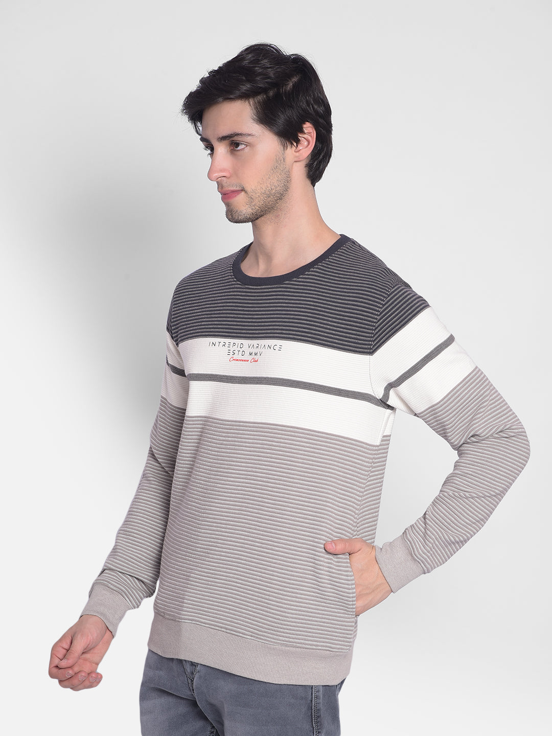 Grey Striped Sweatshirt-Men Sweatshirts-Crimsoune Club