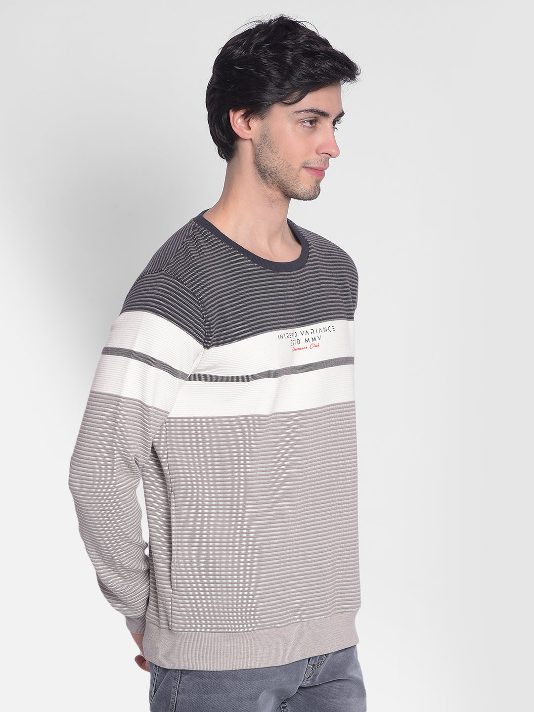 Grey Striped Sweatshirt-Men Sweatshirts-Crimsoune Club
