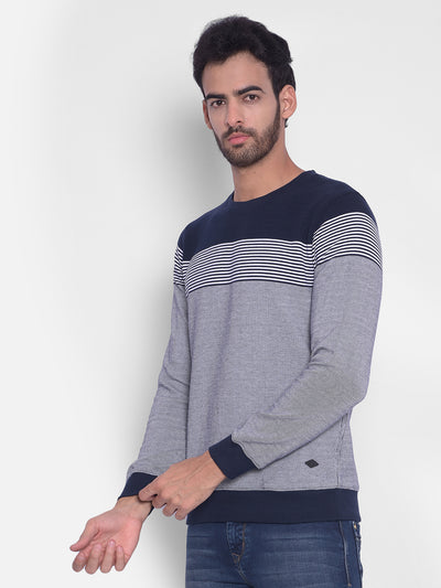 Navy Blue Striped Sweatshirt-Men Sweatshirts-Crimsoune Club