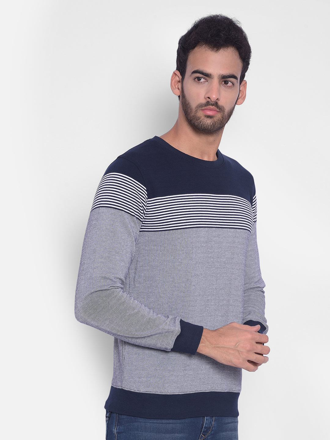 Navy Blue Striped Sweatshirt-Men Sweatshirts-Crimsoune Club