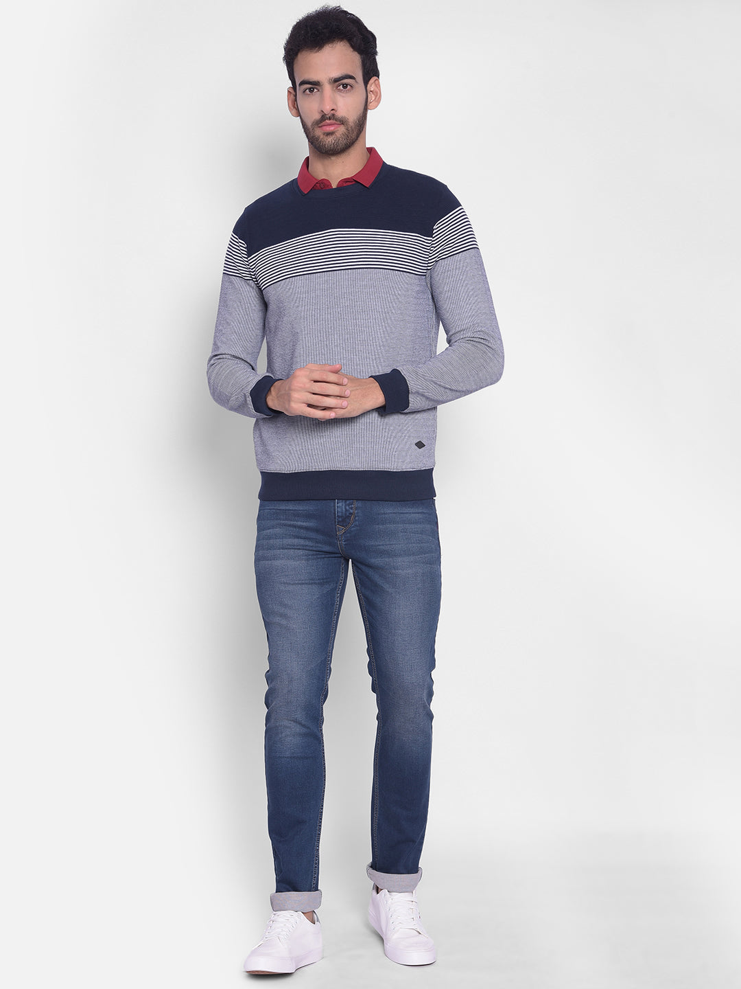 Navy Blue Striped Sweatshirt-Men Sweatshirts-Crimsoune Club