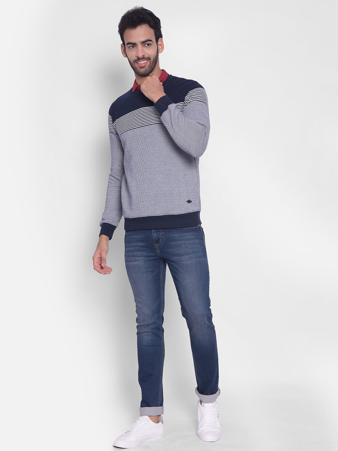 Navy Blue Striped Sweatshirt-Men Sweatshirts-Crimsoune Club