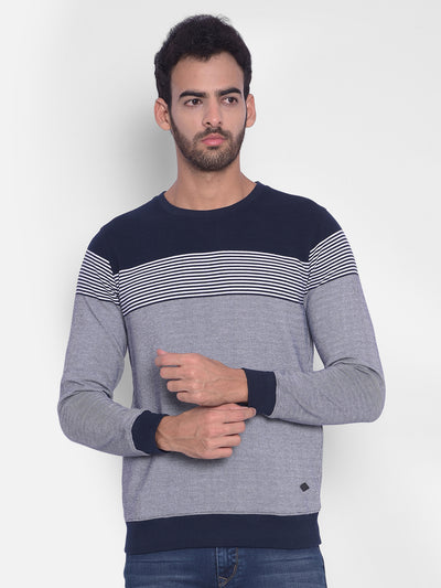 Navy Blue Striped Sweatshirt-Men Sweatshirts-Crimsoune Club