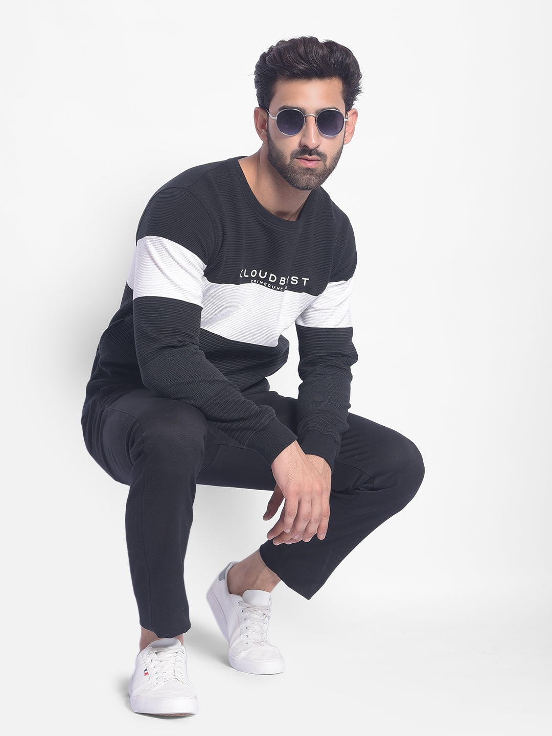 Black Colourblocked Sweatshirt-Men Sweatshirts-Crimsoune Club