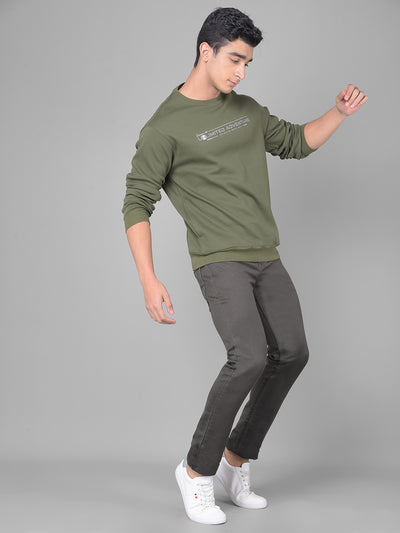 Olive Printed Sweatshirt-Men Sweatshirts-Crimsoune Club