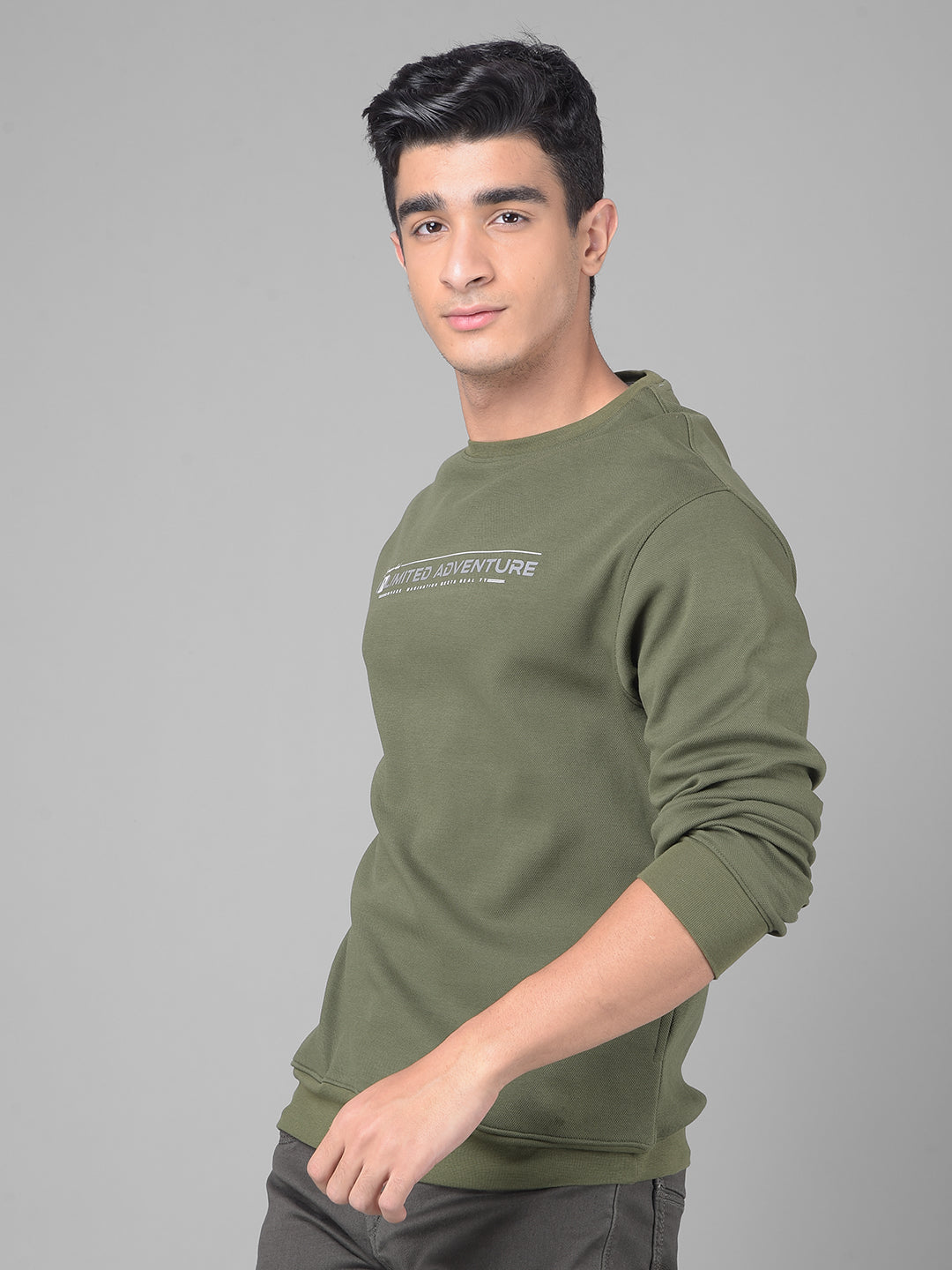 Olive Printed Sweatshirt-Men Sweatshirts-Crimsoune Club