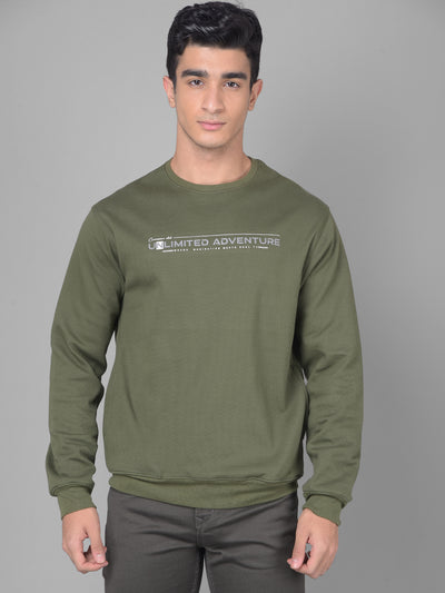 Olive Printed Sweatshirt-Men Sweatshirts-Crimsoune Club