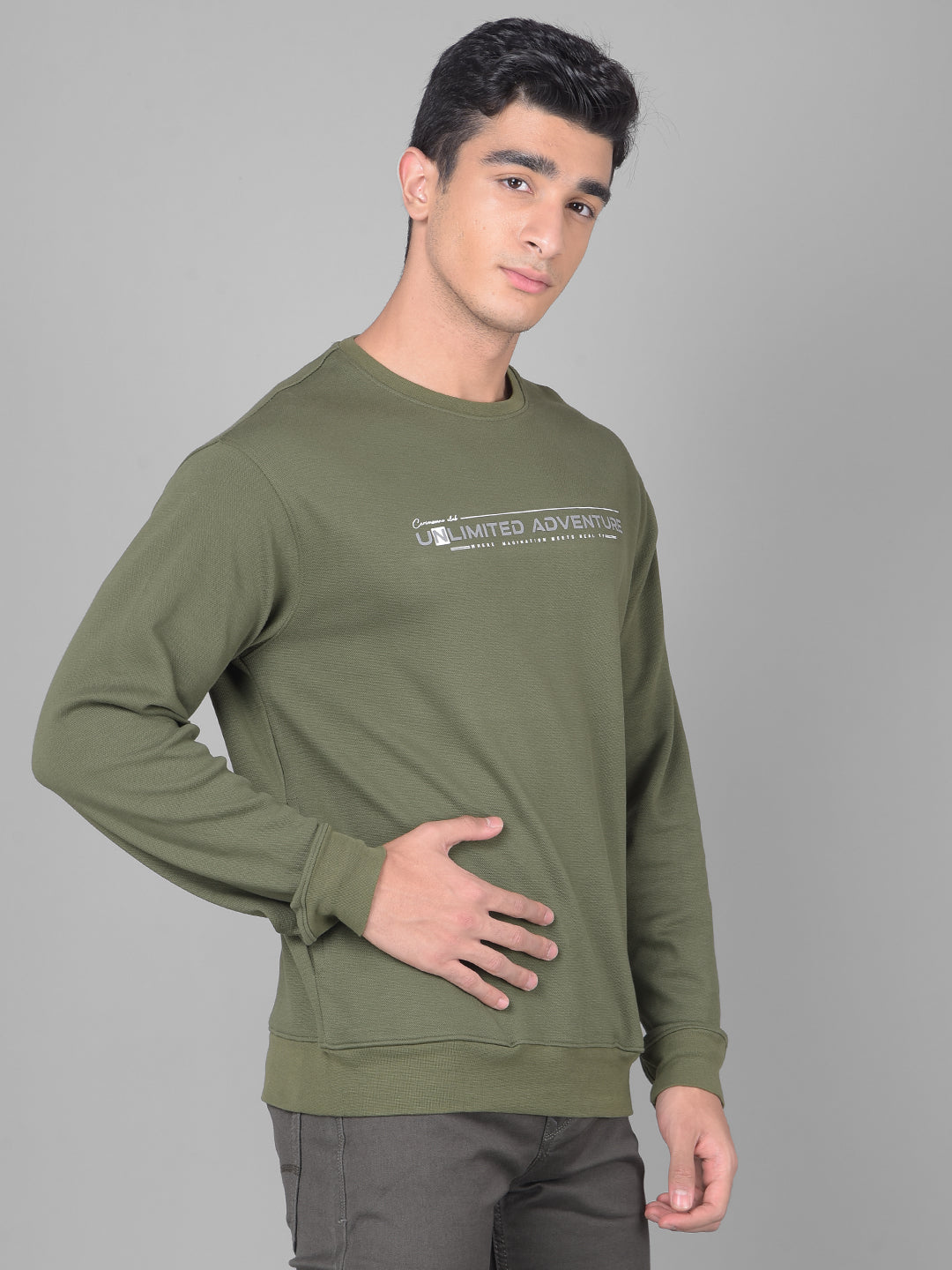 Olive Printed Sweatshirt-Men Sweatshirts-Crimsoune Club