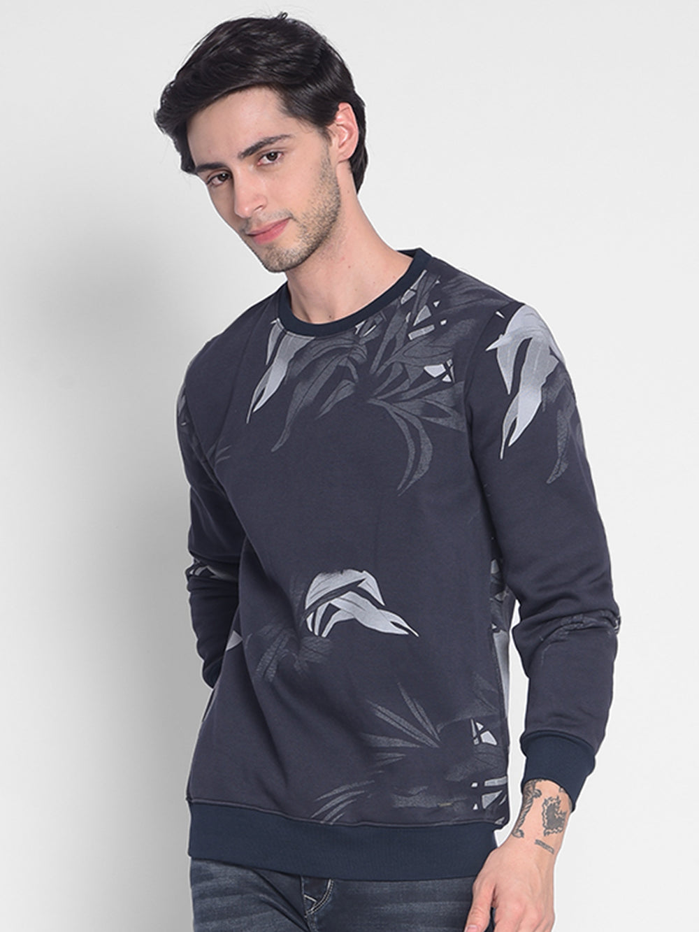 Navy Blue Printed Sweatshirt-Men Sweatshirts-Crimsoune Club