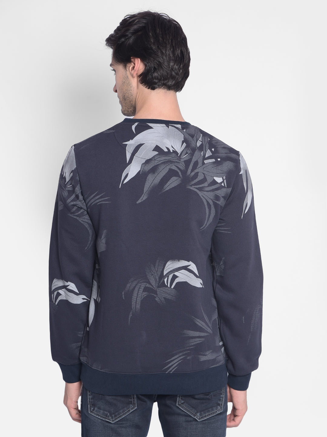 Navy Blue Printed Sweatshirt-Men Sweatshirts-Crimsoune Club